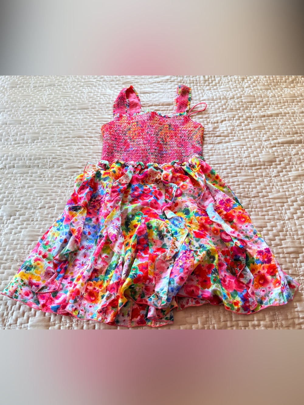 Alice+Olivia Pink Floral Jocelyn Smocked Mini Dress Size 6